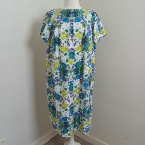 Talbots White Floral Shift Dress with Blue, Green, Yellow